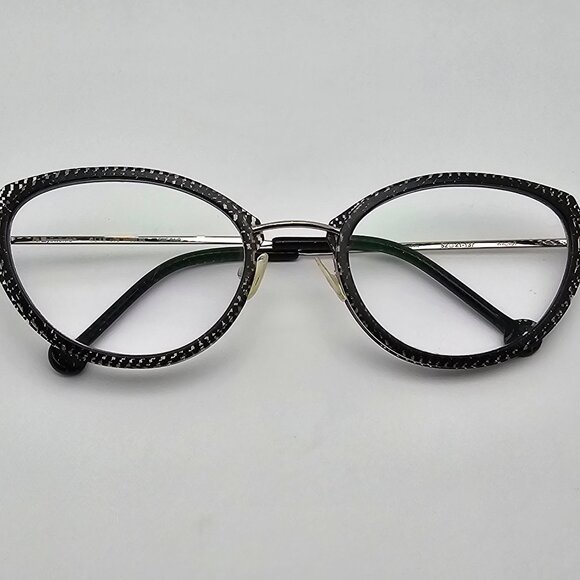 L.A. Eyeworks Walnut Cat Eye Sparkle Net Shiny Silver Eyeglasses Frame w/ Case - Picture 12 of 16